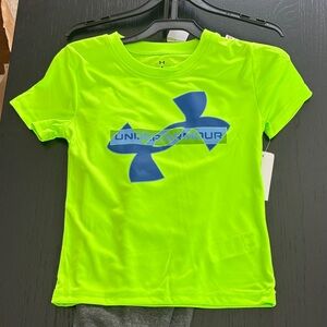 Kids Under Armour Bright Lime Tee with Matching Gray Sweatpants